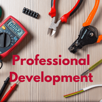 Professional Development text with electrical tools surrounding it